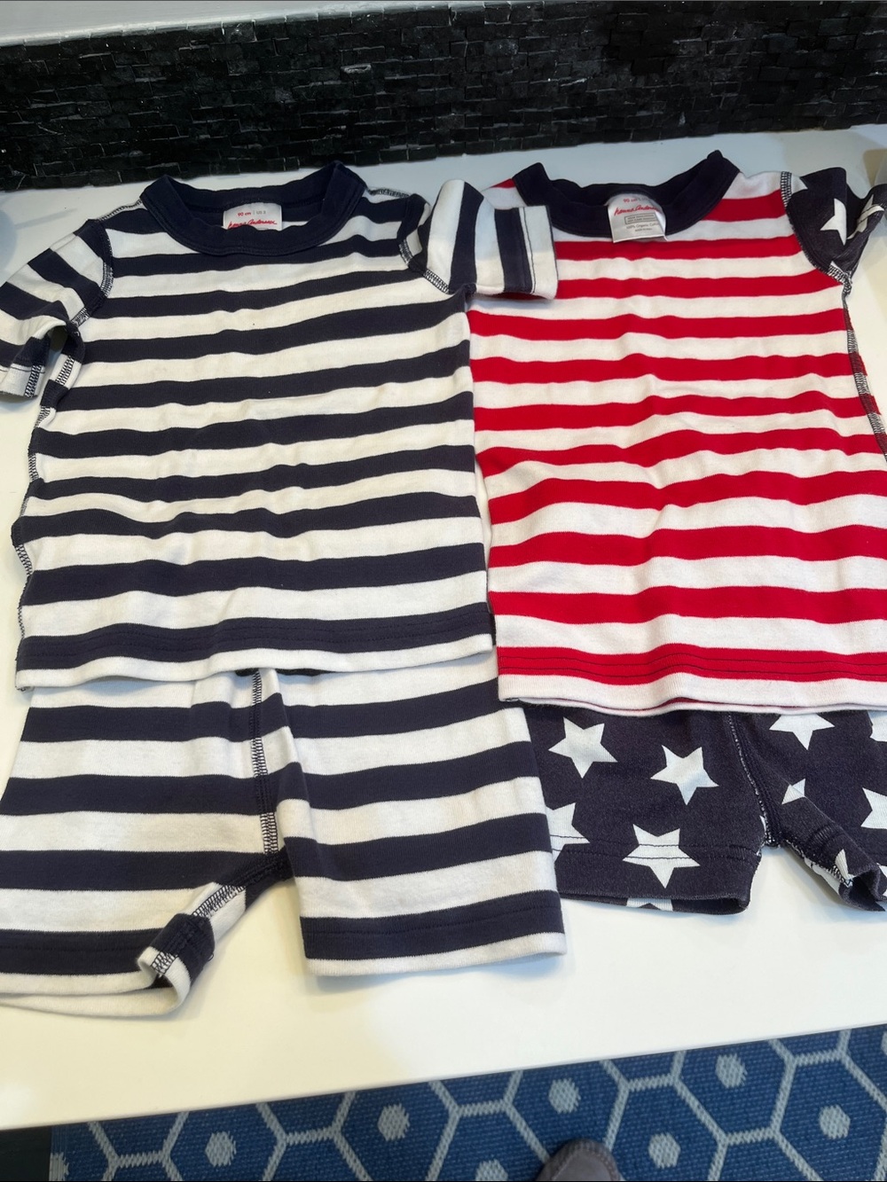 Kids Navy & White Striped pajama Short Set Hanna Andersson 3t